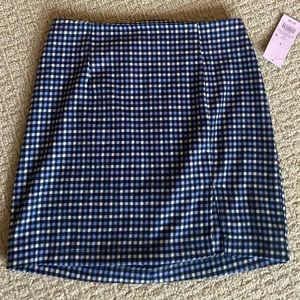 Blue Plaid Mini Skirt with Small Slit